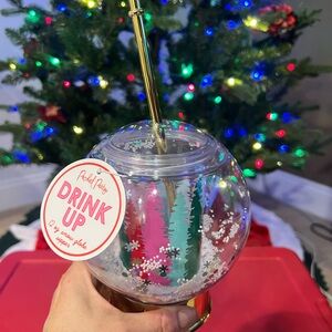 Packed Party Festive Snow Globe Sipper with White, Red, Green and Gold accents